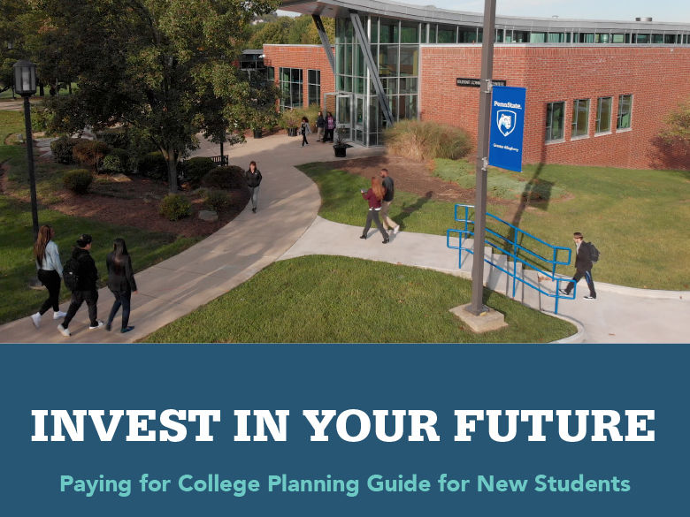 Photo of Student Community Center with students walking past. Text below that reads: Invest in your future"